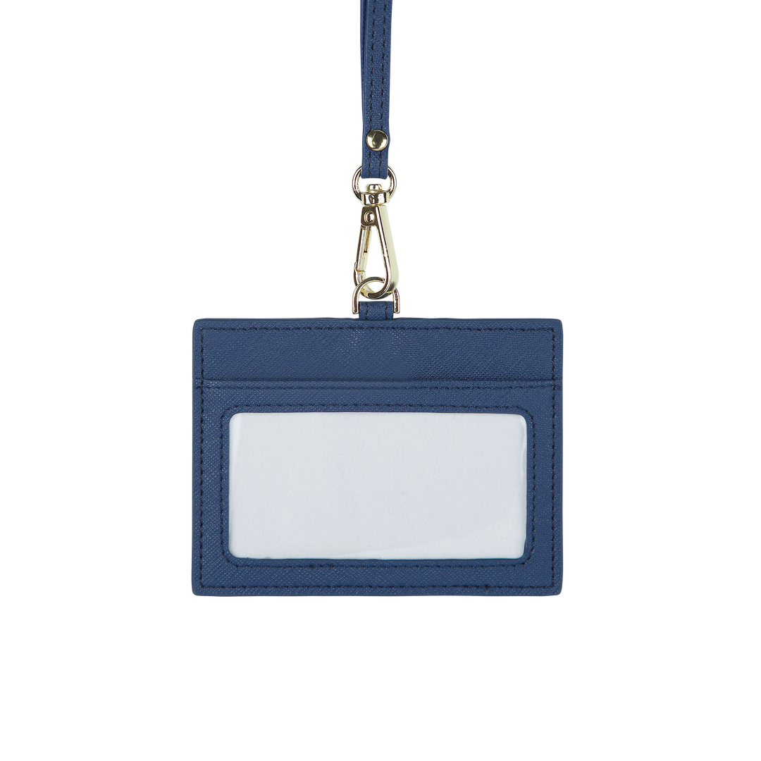 Navy - Saffiano Horizontal ID Cardholder Lanyard - THEIMPRINT