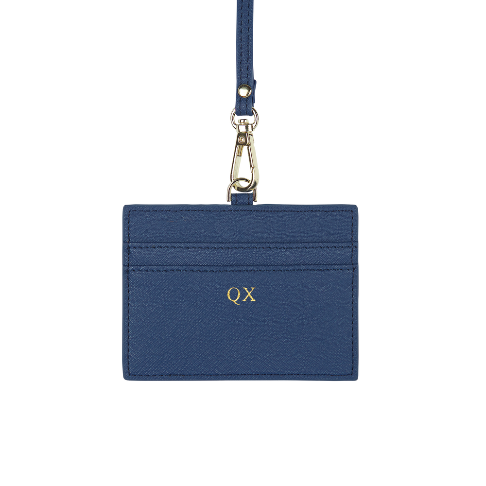 Navy - Saffiano Horizontal ID Cardholder Lanyard - THEIMPRINT