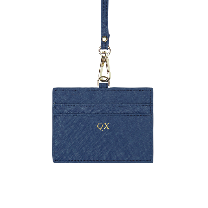 Navy - Saffiano Horizontal ID Cardholder Lanyard - THEIMPRINT