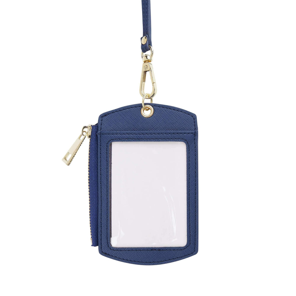 Navy - Saffiano ID Cardholder Lanyard with Zip - THEIMPRINT