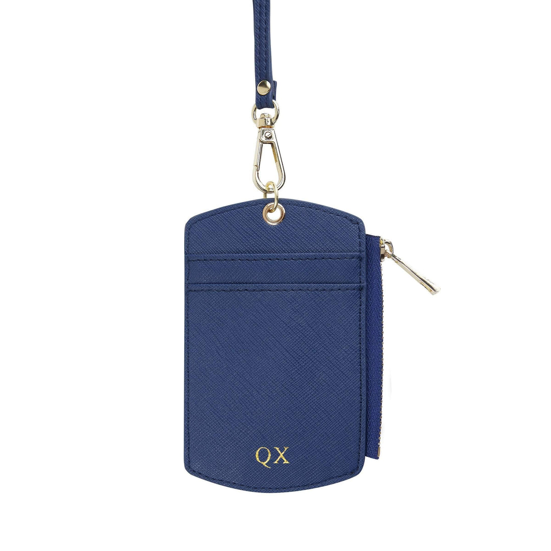 Navy - Saffiano ID Cardholder Lanyard with Zip - THEIMPRINT