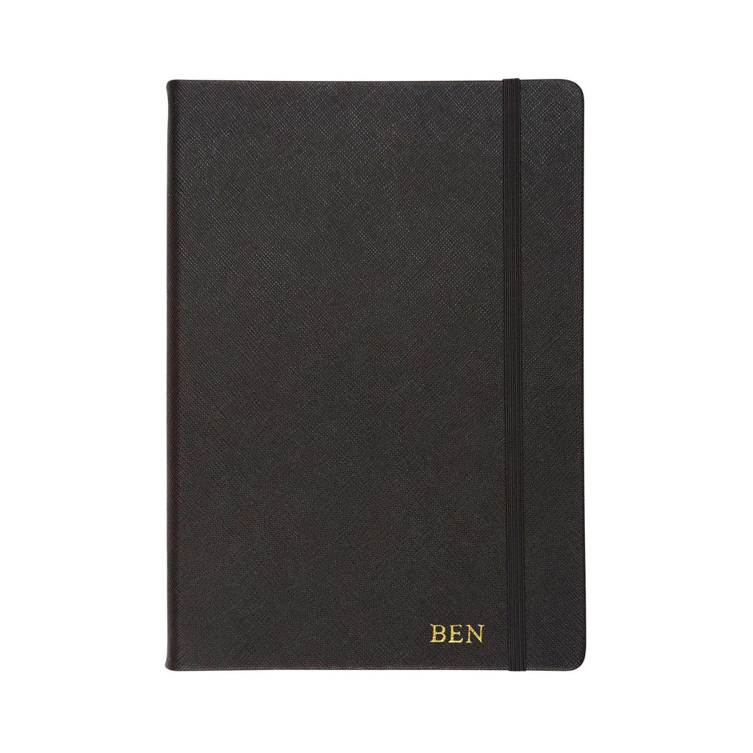 Saffiano A5 notebook in black and with gold ben text