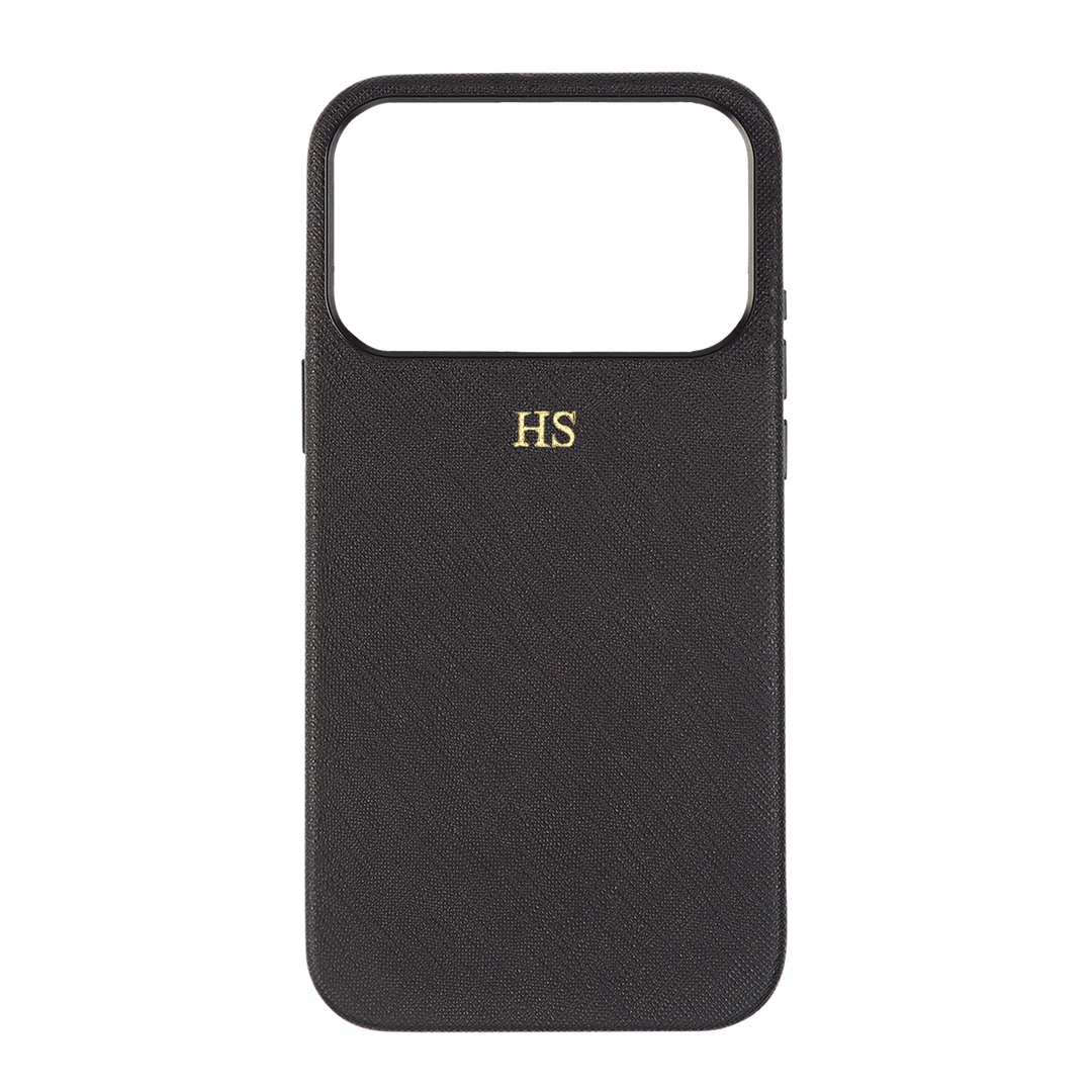 Personalised Full Wrap Saffiano iPhone 17 Series leather case in black