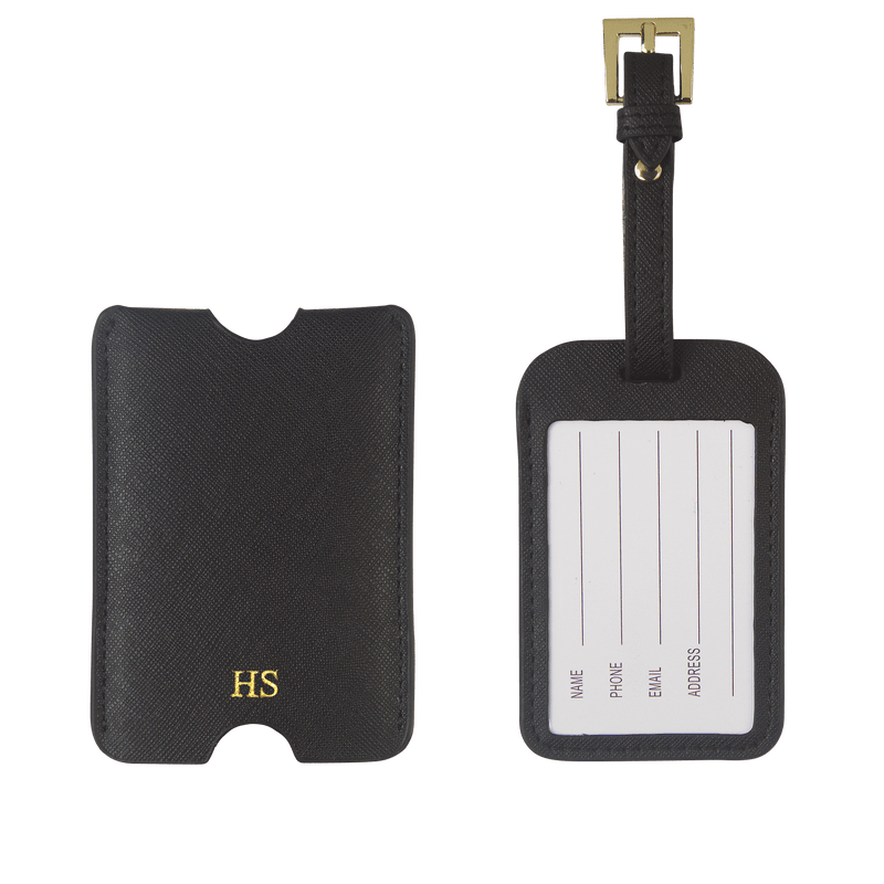 black Saffiano personalised luggage tag