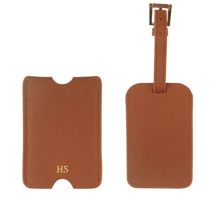 Caramel - Saffiano Luggage Tag with Sleeve