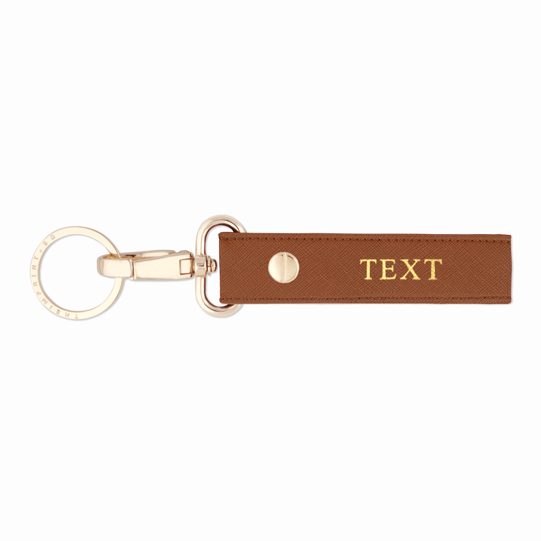 Personalised Saffiano Leather Keychain Caramel