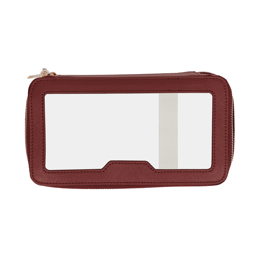 Saffiano Leather Makeup Pouch - Burgundy
