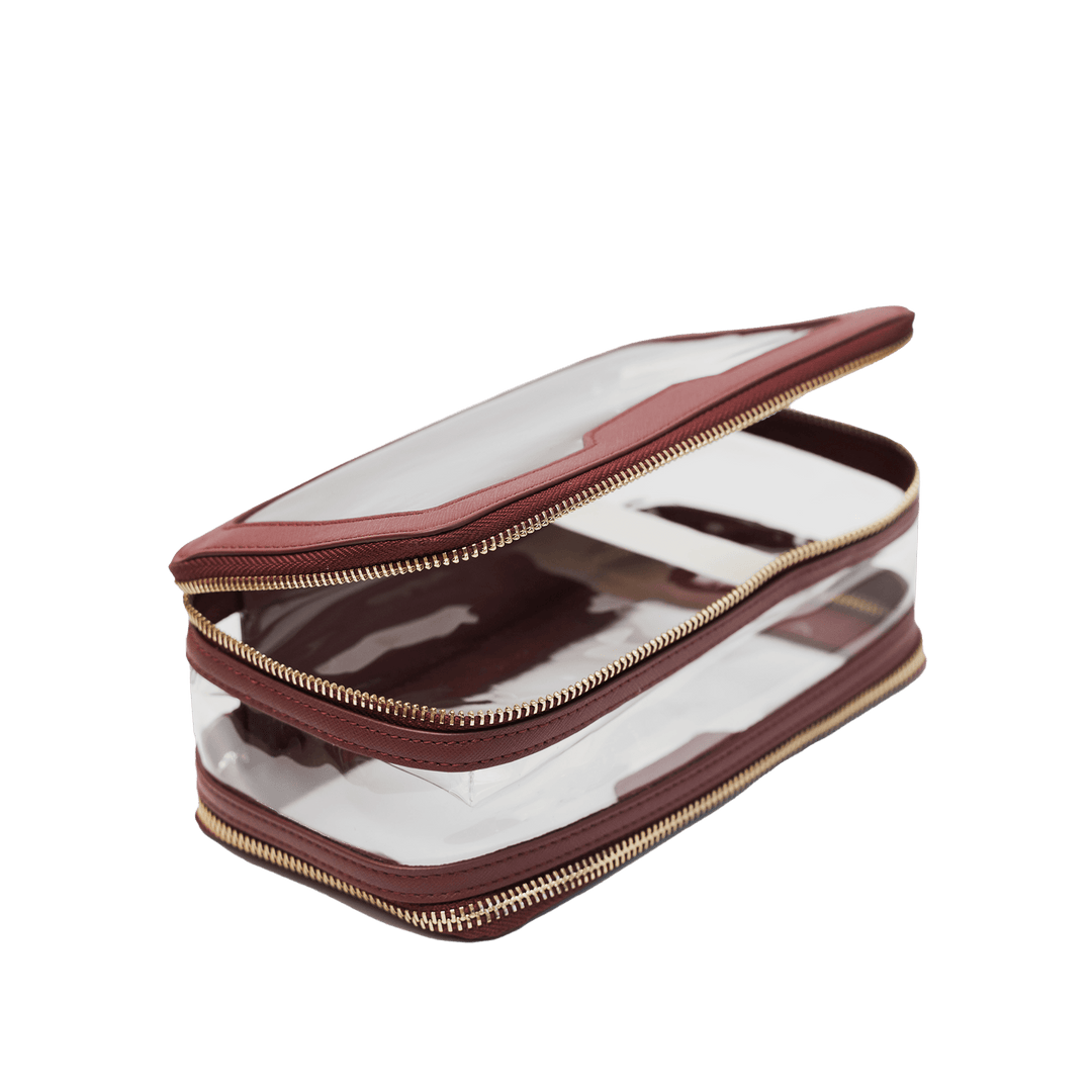 Saffiano Leather Makeup Pouch - Burgundy