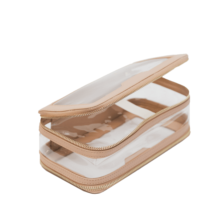 Saffiano Leather Makeup Pouch - Nude