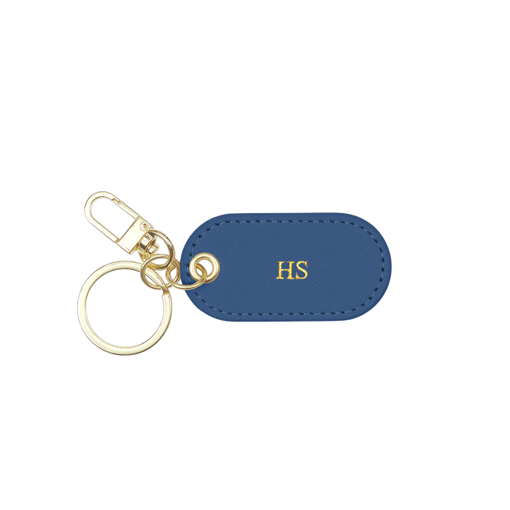 Navy - Saffiano Oval Keychain