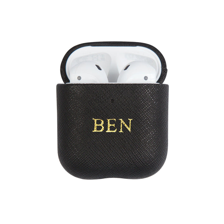 Black - Saffiano AirPods Case Cover [1st/2nd Generation] - THEIMPRINT