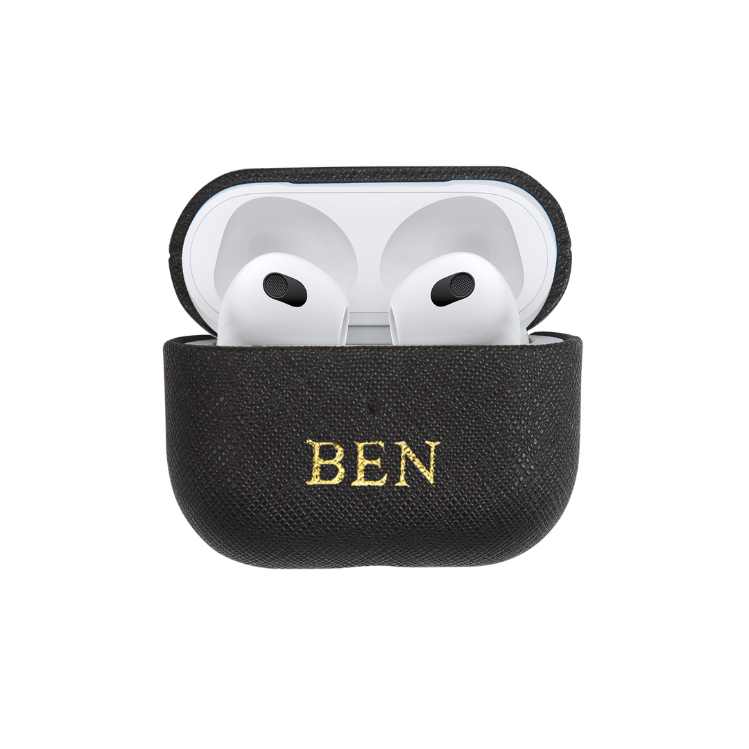 Black - Saffiano AirPods Case Cover [3rd Generation] - THEIMPRINT