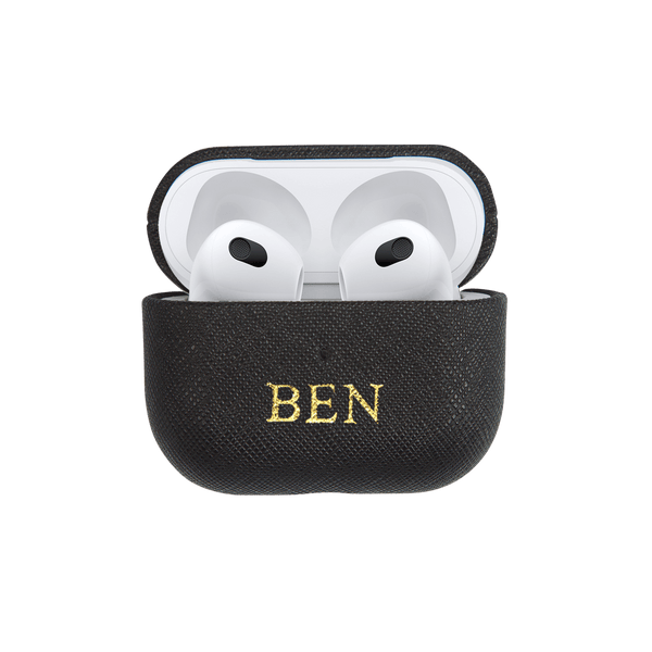 Black - Saffiano AirPods Case Cover [3rd Generation] - THEIMPRINT