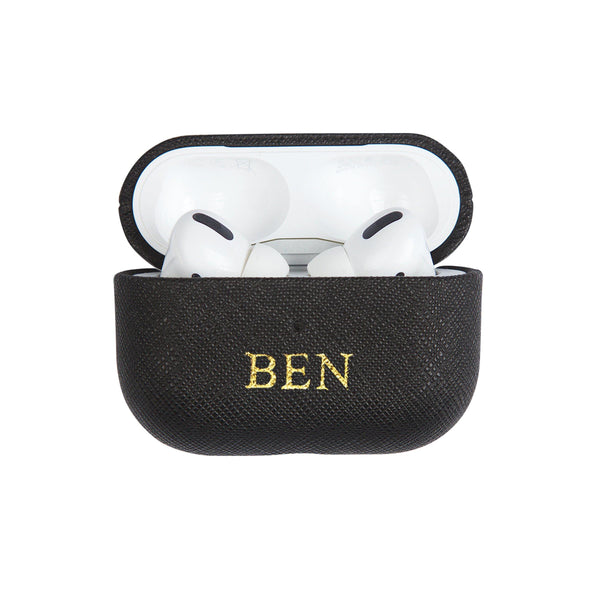 Black - Saffiano AirPods PRO Case Cover [1st Generation] - THEIMPRINT