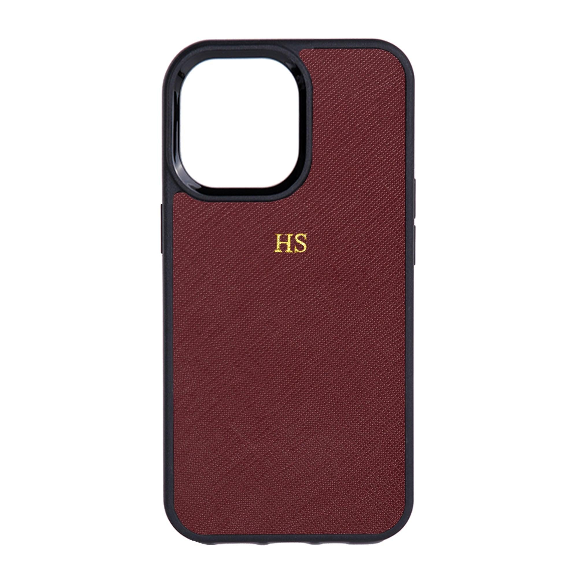 Personalise iPhone 13 Series Saffiano Leather Phone Case Burgundy