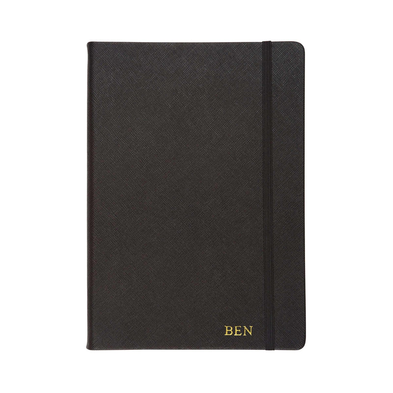 Saffiano A5 notebook in black and with gold ben text