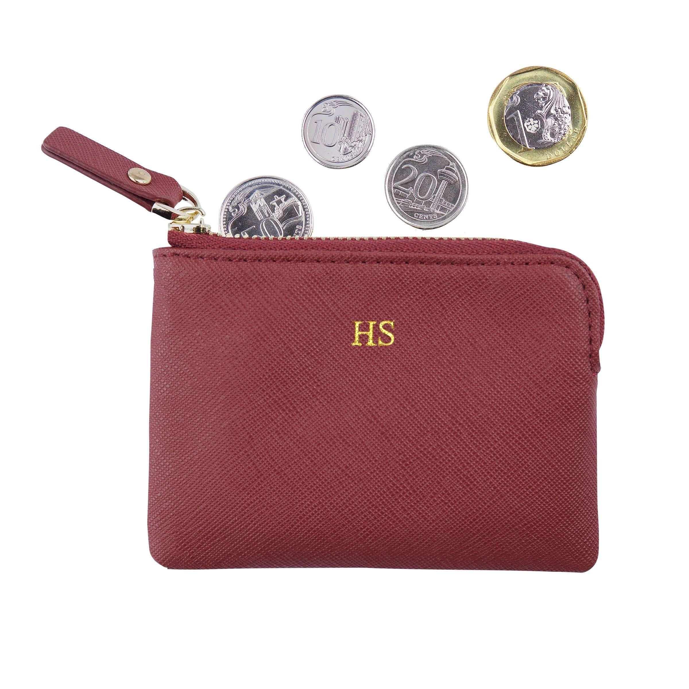 Personalised Saffiano Leather Coin Pouch Burgundy