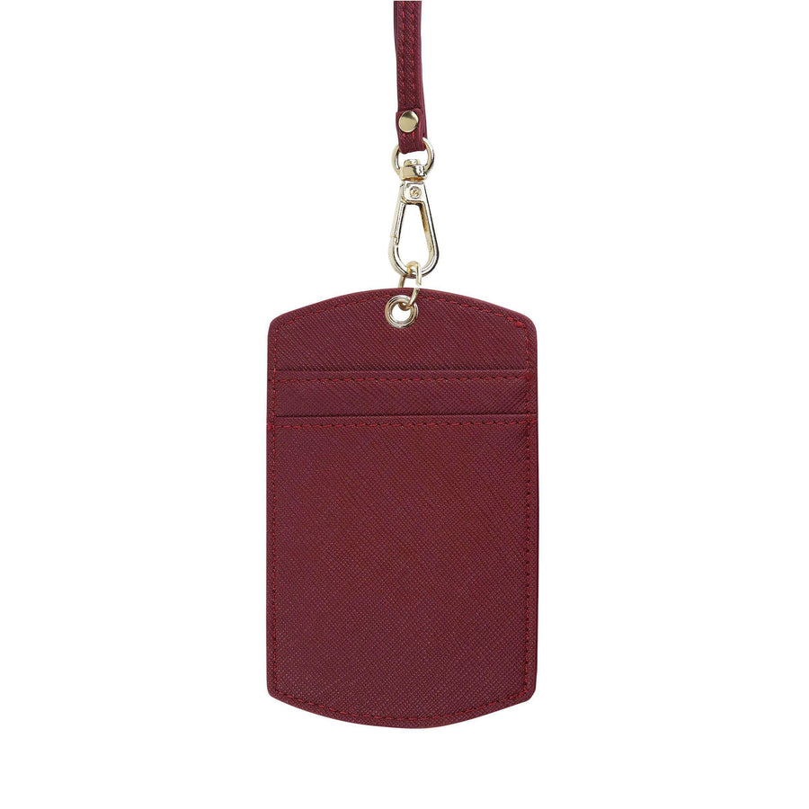 Personalised Saffiano ID Cardholder Lanyard - Burgundy