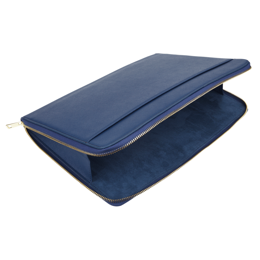 Navy leather top laptop bag